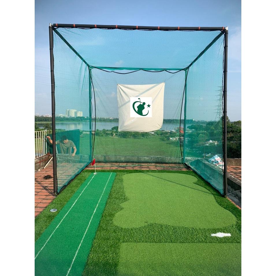 Chất Liệu INOX - Khung Lưới Tập Golf Kích Thước 3x3x3m Kèm Hồng Tâm + Lưới Giảm Chấn/ Tặng 10 Bóng/