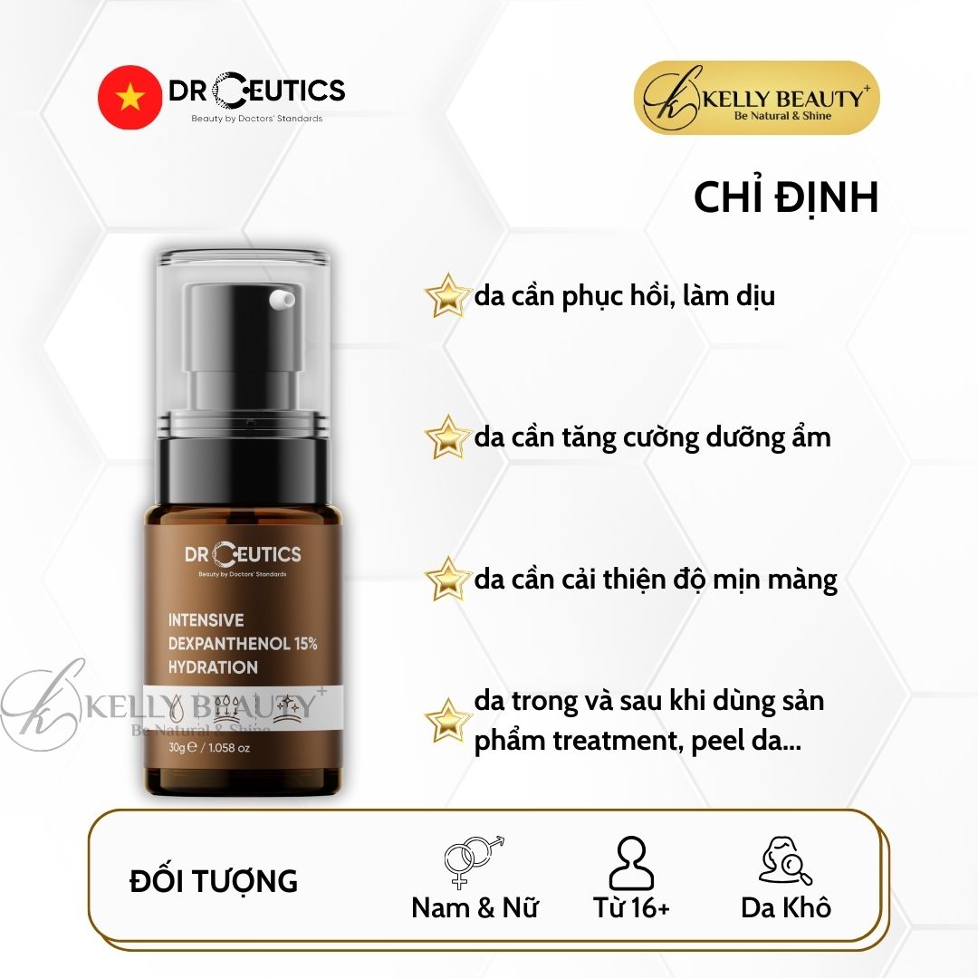 Serum Vitamin B5 15% DrCeutics - Siêu Phục Hồi Da & Cấp Ẩm Cho Da - Intensive Dexpanthenol 15% Hydration - Kelly Beauty