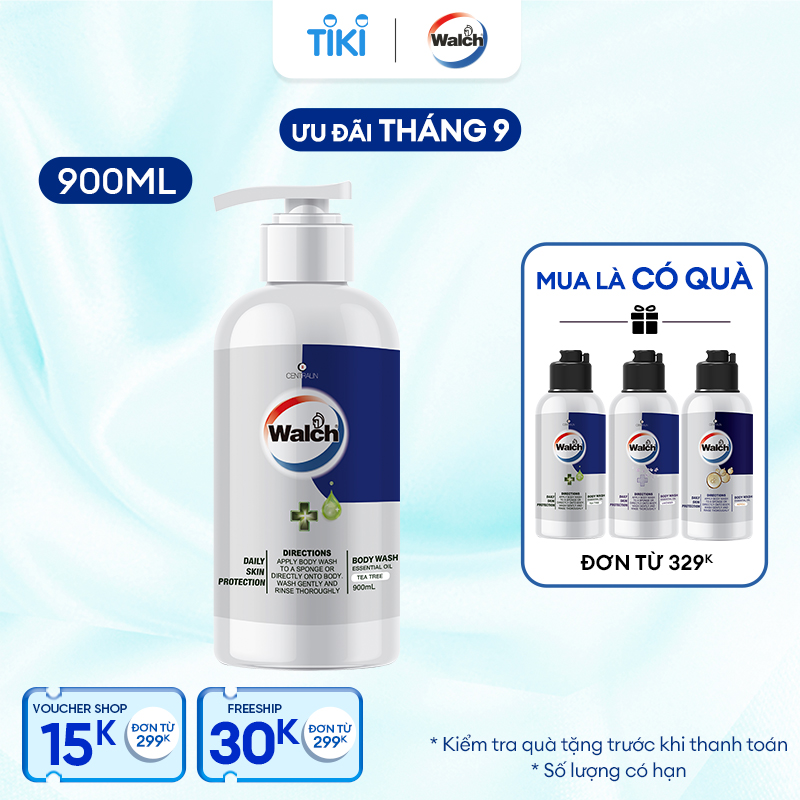 Sữa tắm tinh dầu Walch tiêu diệt vi khuẩn, dưỡng ẩm mềm mịn, tái tạo làn da (900ml)