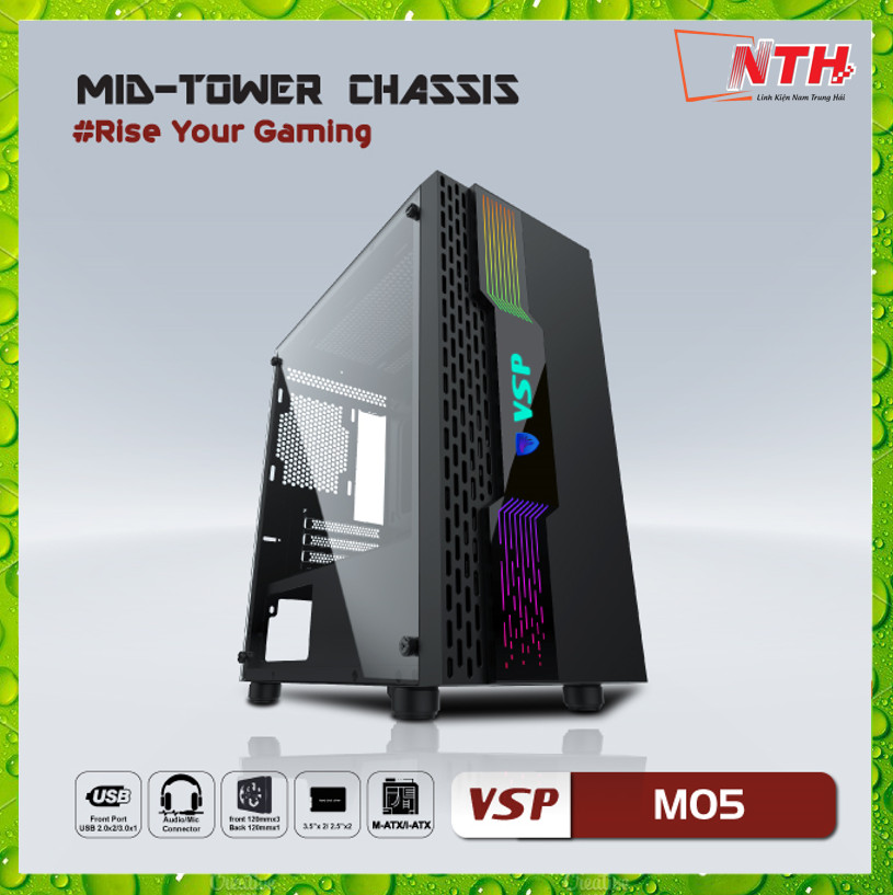 Vỏ Case Máy Tính VSP M05 LED RGB (Chuẩn mATX) - Hàng Chính Hãng