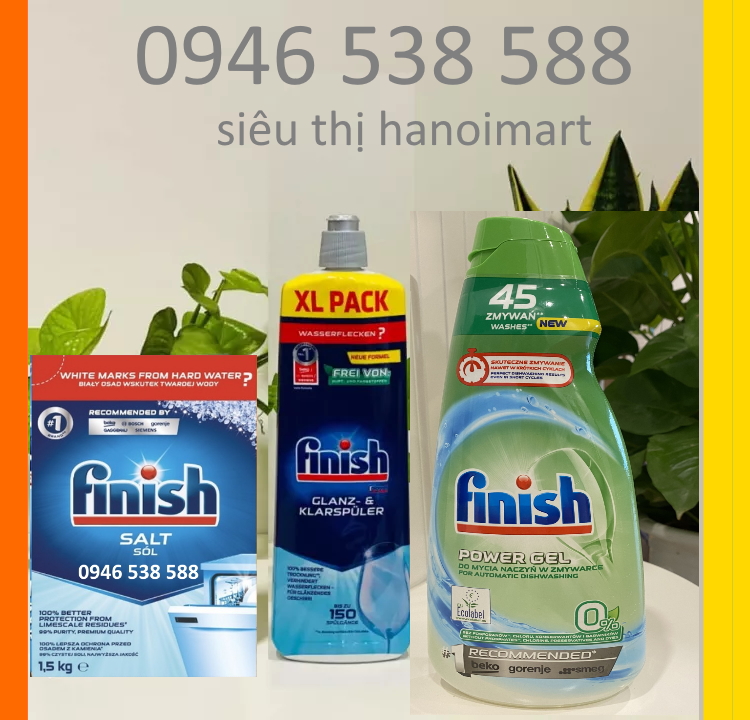 Combo Nước rửa bát Finish Gel 1.5L+1.5kg Muối rửa bát+Nước làm bóng finish 400ml