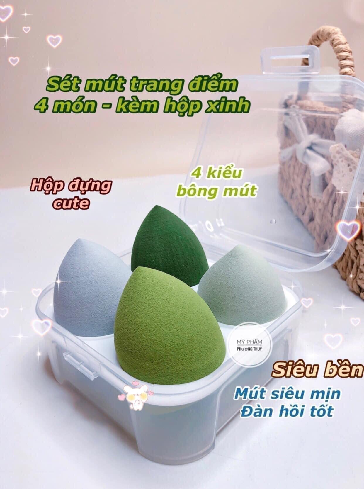 Set 4 Mút Trang Điểm Tán Phấn Giọt Nước Hộp Nhựa Vuông ( giao mẫu ngẫu nhiên )