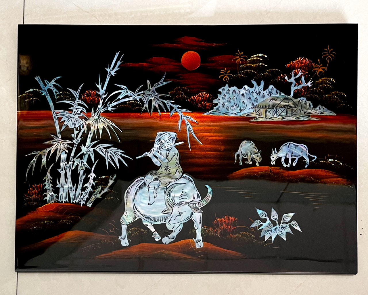 Tranh sơn mài cẩn ốc xà cừ cao cấp, ốc chìm, hàng xuất khẩu size 30x40 cm treo tường, trang trí nhà cửa,...