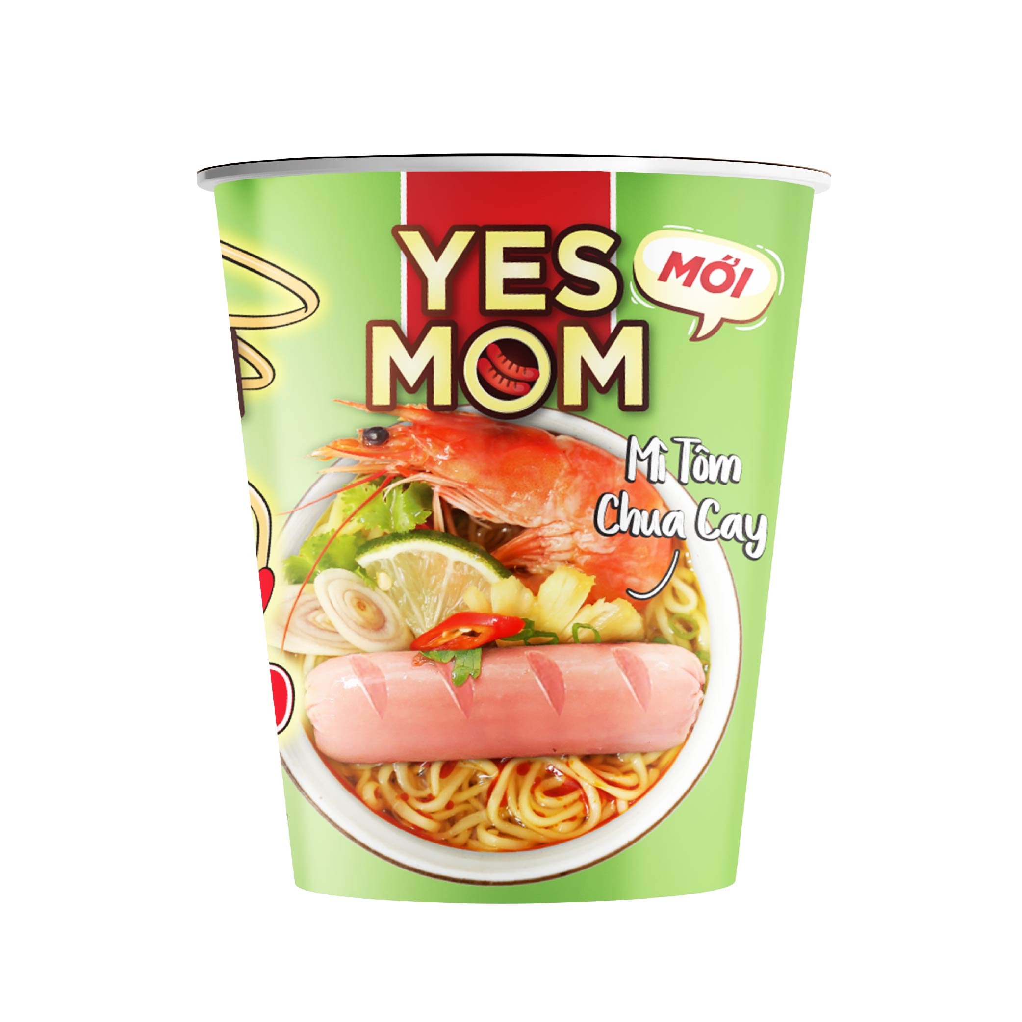 Thùng 24 Ly Mì Tôm Chua Cay Xúc Xích Yes Mom (76G x 24 Ly)