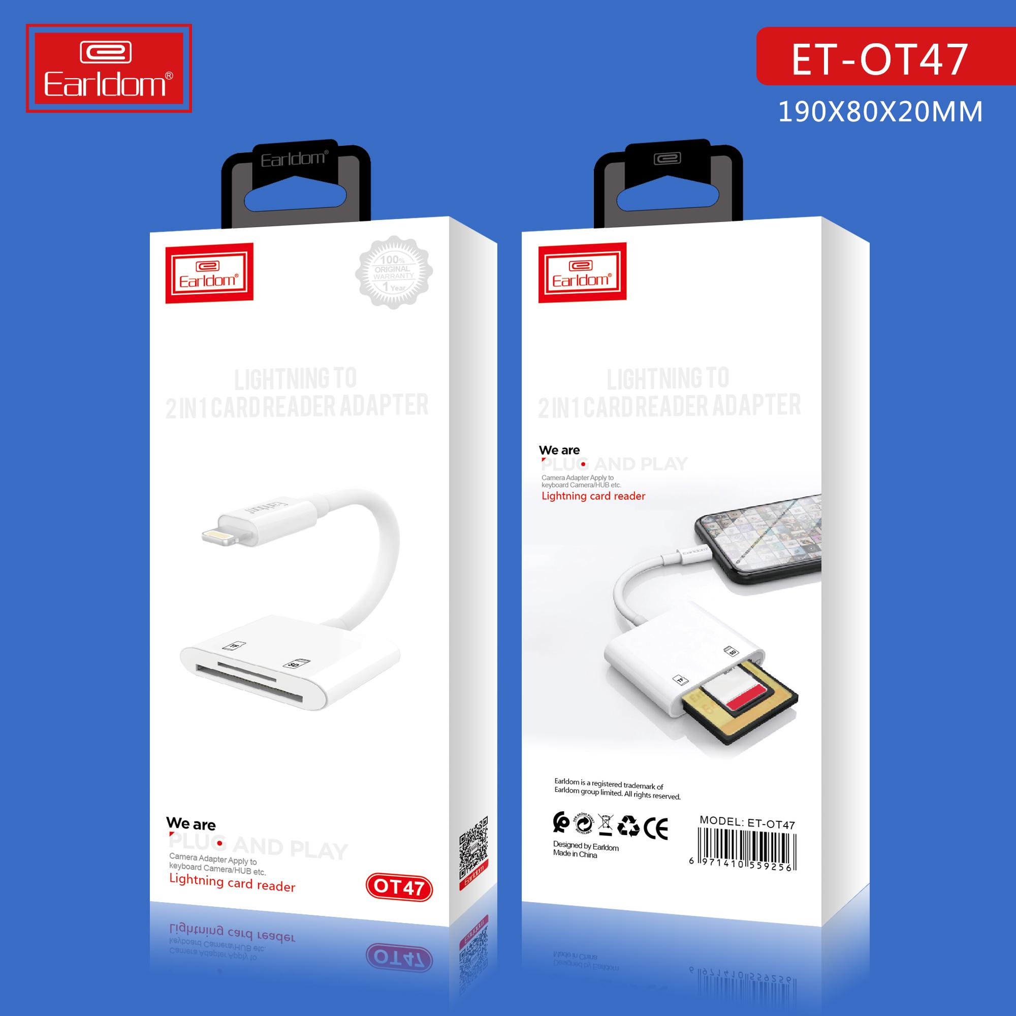 Đầu đọc thẻ nhớ dành cho iPhone, iPad Earldom ET-OT47, Hỗ trợ thẻ MicroSD và SD - Hàng Chính Hãng