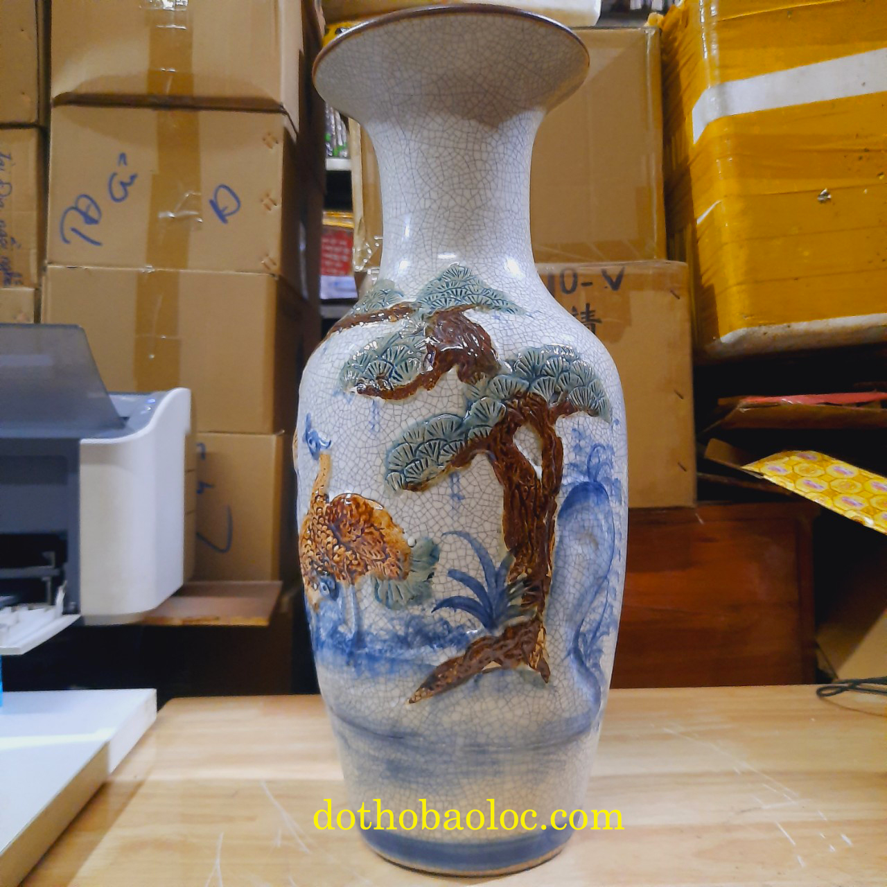 Lục bình men rạn giả cổ gốm Bát Tràng cao 46cm
