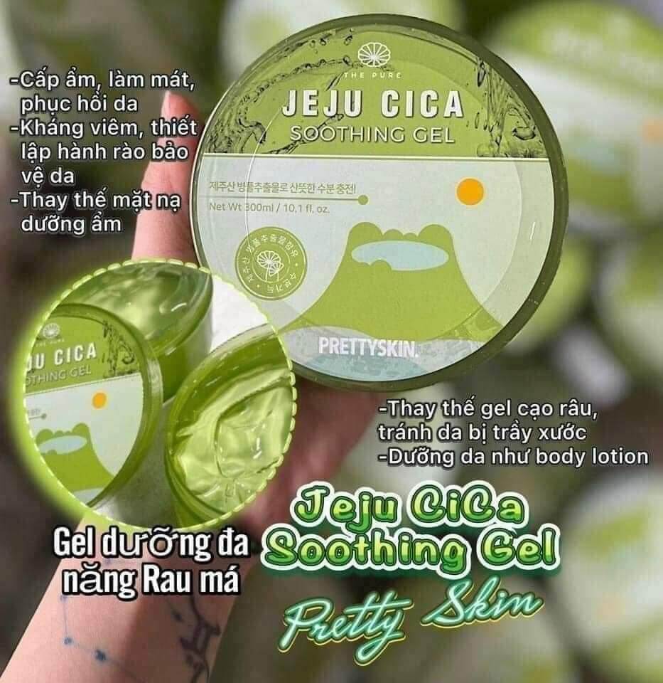 Gel dưỡng da đa năng rau má Jeju Cica Soothing Gel PrettySkin 300ml