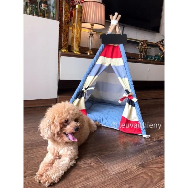 Lều thú cưng Lều cho chó mèo vải kaki cao cấp màu kẻ - mềm mại size 60x60x70cm Hàng có sẵn Ảnh tự chụp