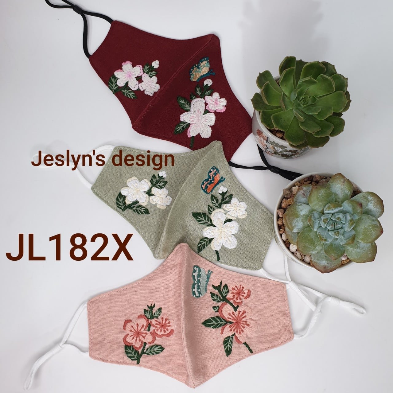 Khẩu trang thêu tay vải linen JL182X