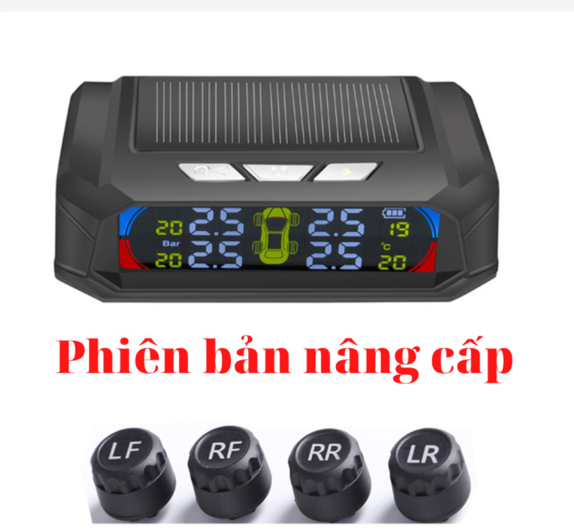 Cảm biến áp suất lốp ô tô TPMS, đo áp suất lốp ô tô hiển thị LCD tự động sạc bằng năng lượng mặt trời