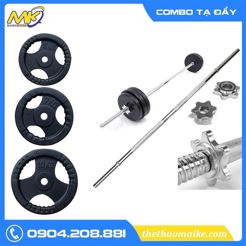 Combo 30kg tạ gang đúc + Đòn đẩy mạ niken 1,2m