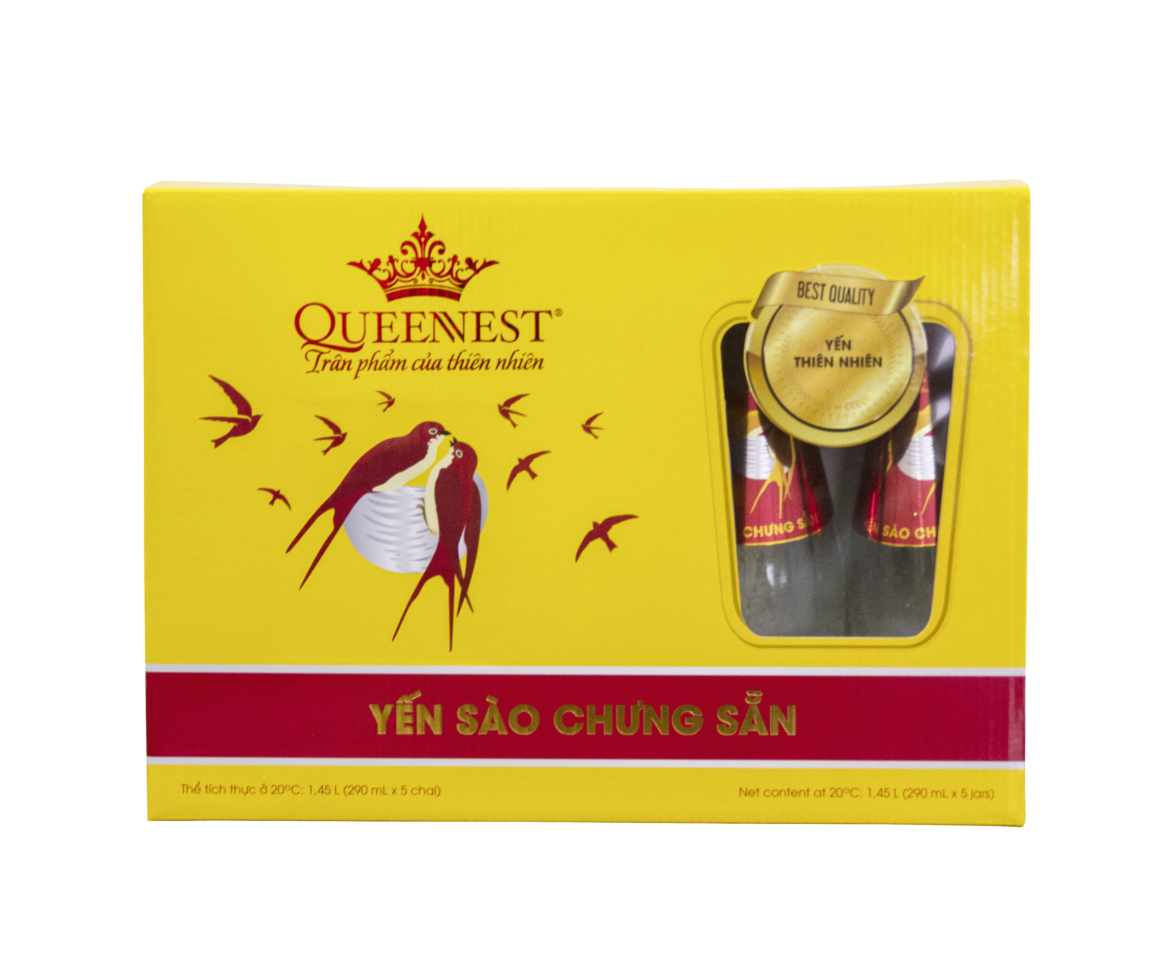 Yến sào chưng sẵn QUEENNEST 7% Hương dưa lưới (Hộp Vàng 5 Chai x 290ML)