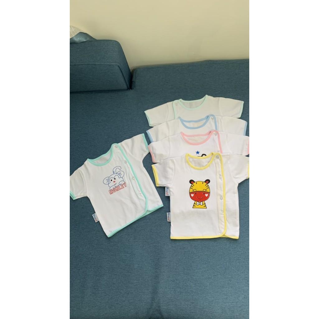 Áo sơ sinh màu trắng cúc lệch viền màu cho bé 100% cotton