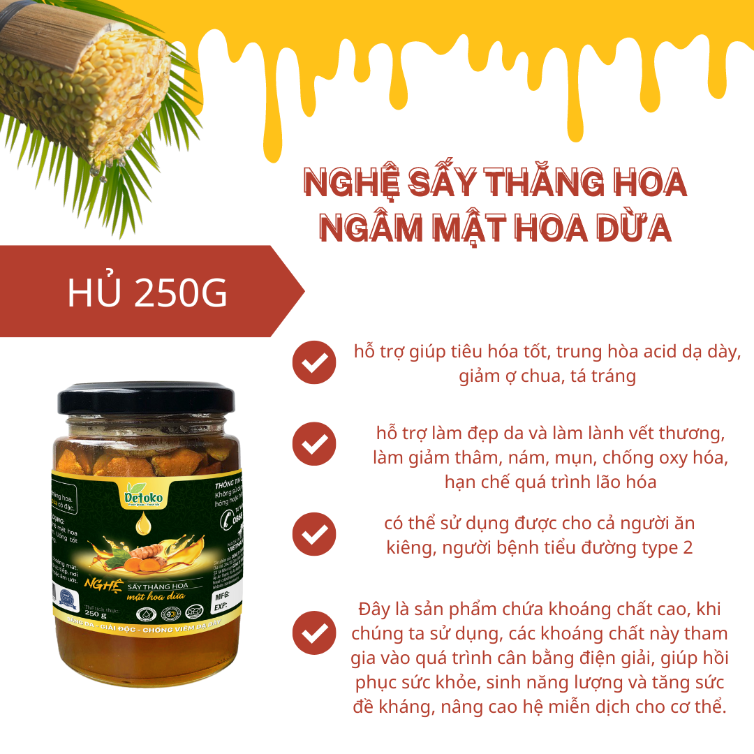 Nghệ Sấy Thăng Hoa Ngâm Mật Hoa Dừa Detoko Cao Cấp 250G