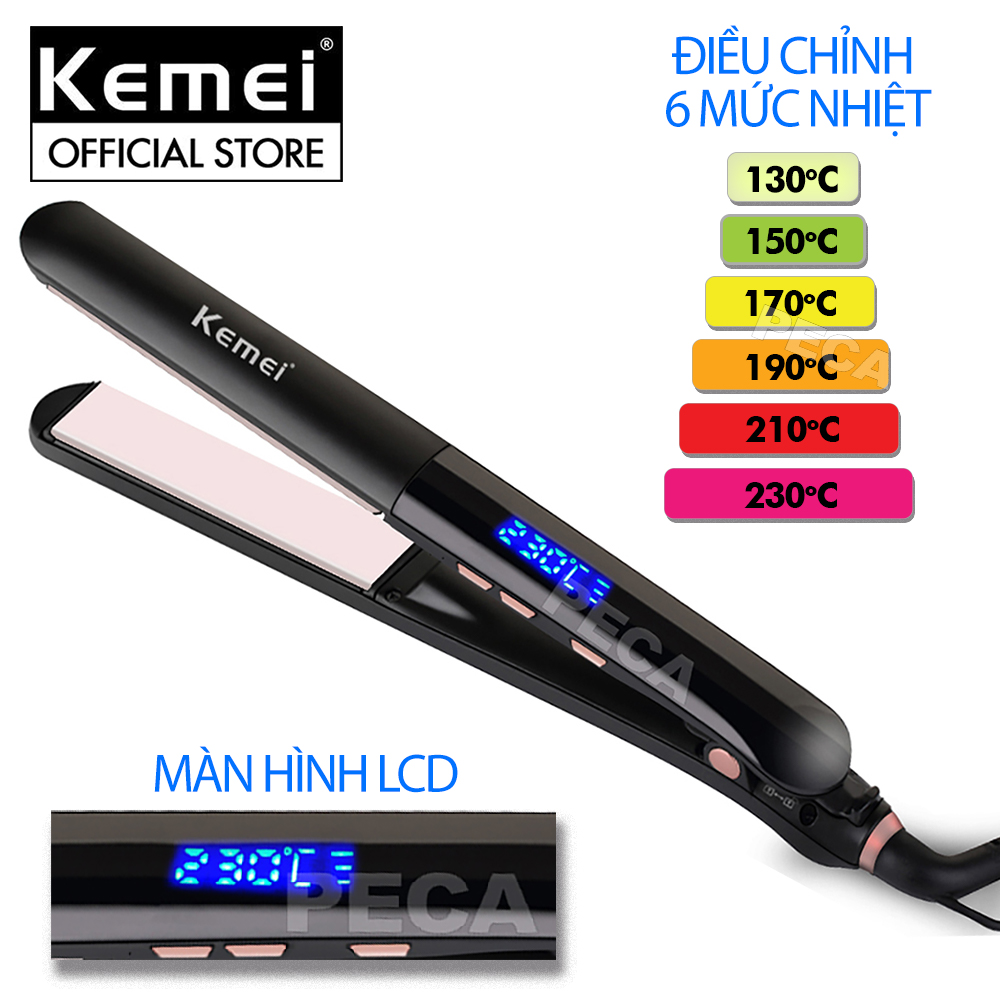 Máy duỗi tóc KEMEI KM-1322 màn hình LCD hiển thị điều chỉnh 6 mức nhiệt độ thích hợp sử dụng được cho mọi tình trạng tóc dùng để là tóc, ép tóc, uốn cụp