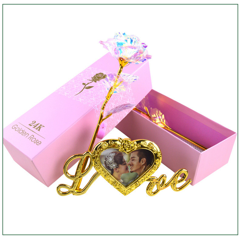 Quà 8/3 Ý Nghĩa Cho Mẹ, Cho Vợ, Cho Bạn Gái Hoa Hồng Galaxy Phát Sáng Golden Rose Có Đèn Led Khung Hình Chữ Love