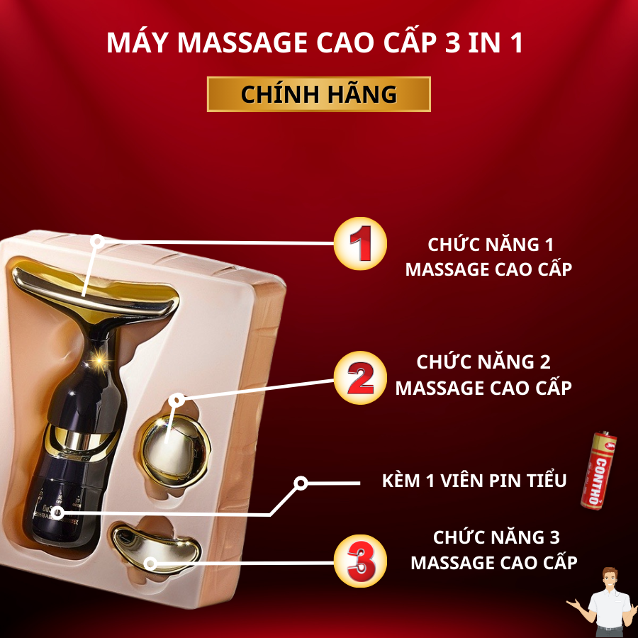 [Chính Hang] Máy massage mặt 3 IN 1 nâng cơ điện di tinh chất mát xa mặt, làm sạch, trẻ hóa chăm sóc da mặt