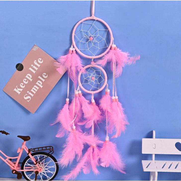 Bùa bắt giấc mơ, dreamcatcher , chuông gió trang trí 2 tầng gắn lông vũ trang trí