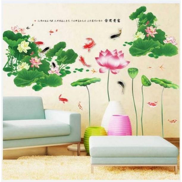 BỘ COMBO DECAL GHÉP ĐÔI TRANG TRÍ - Sen Đậm lớn kết hợp Sen Hồng