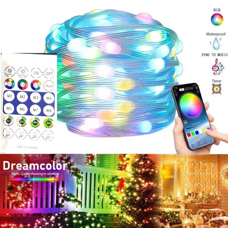 Dây Đèn Led Trang Trí Dài 20 Mét, Đèn Led RGB 16 Triệu Màu Chống Nước, Led Giọt Lệ Điều Khiển Qua APP, Remote 24 Phím, Nguồn USB