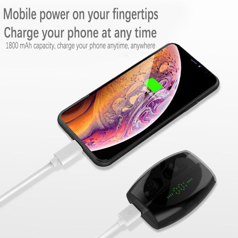 Wireless Headphone Bluetooth 5.0 Earphones 3D In-Ear Headset 1800mAh Case