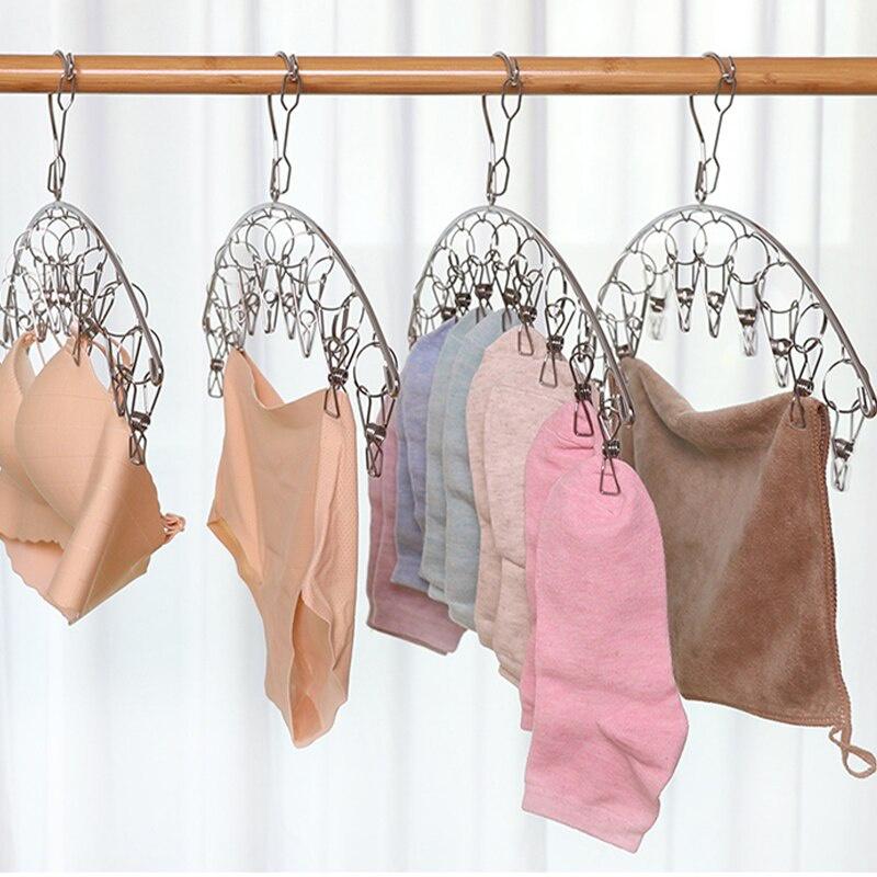 10 Clips Stainless Steel Laundry Rack Foldable Sock Clothes Airer Folding Hanger Drying Hanger Clothes Underwear Socks Holder