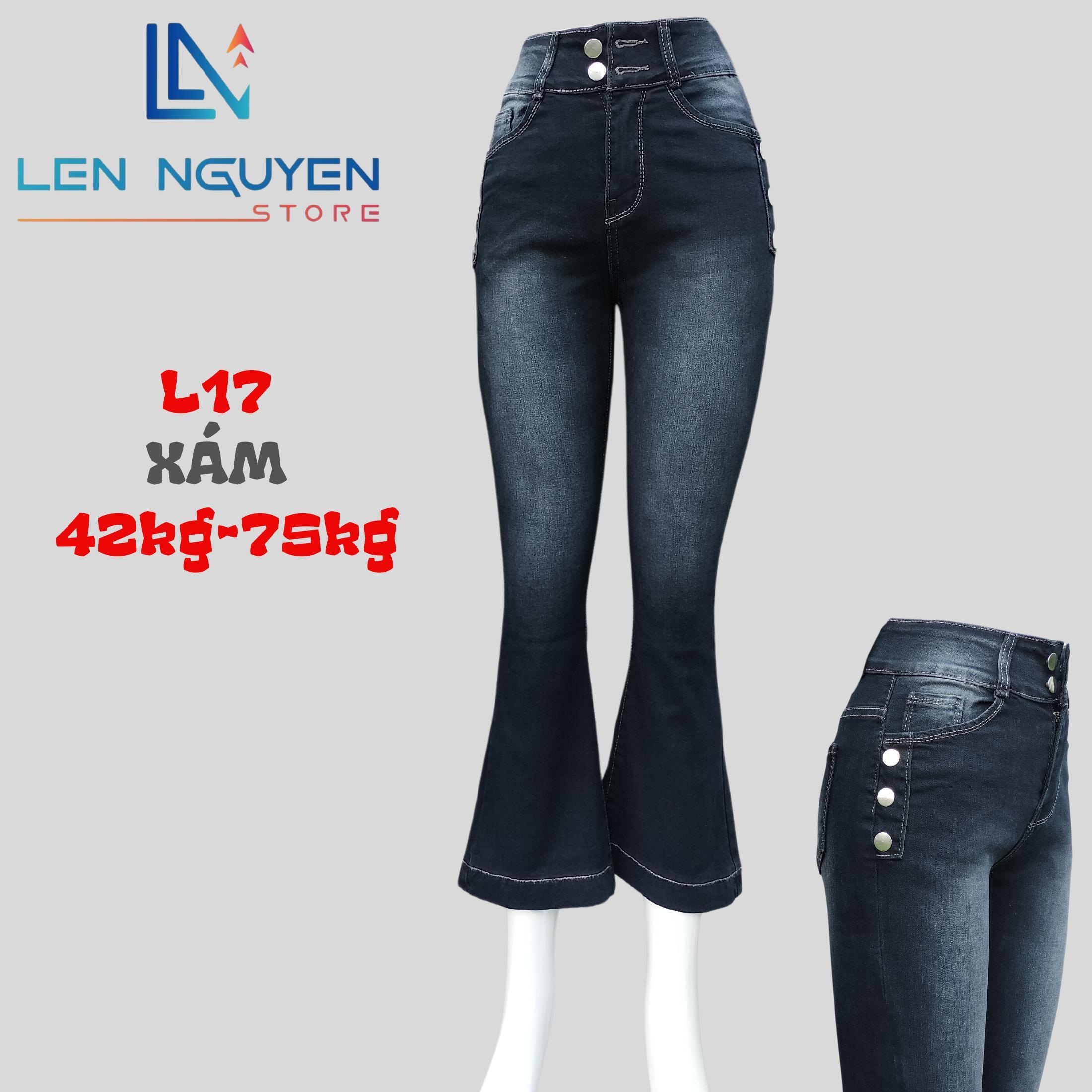 L17_Quần jean nữ, loe, lưng cao, quần bò nữ dáng ôm, quần rin nữ có big size, cho 42kg đến 75kg,LEN  - Xám