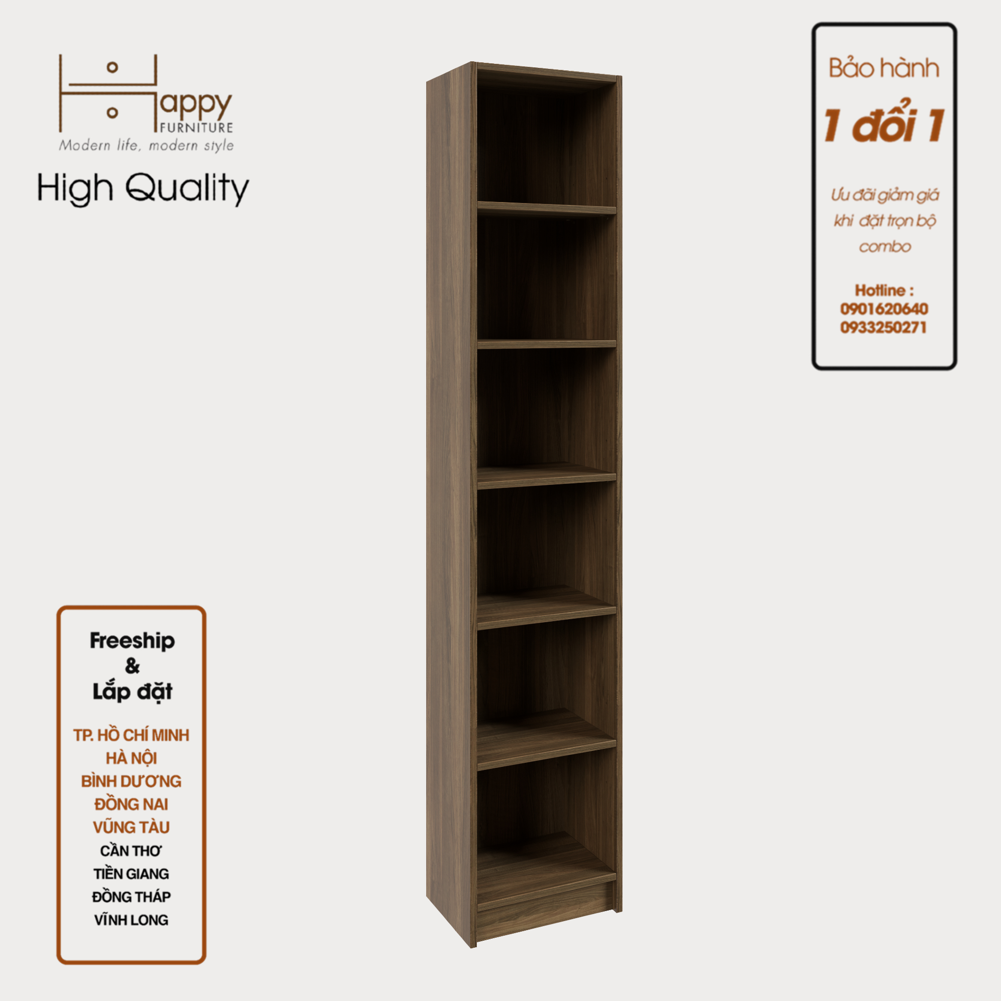 [Happy Home Furniture] CATY, kệ sách 6 tầng size nhỏ,  40cm x 28cm x 202cm (DxRxC), KSA_009