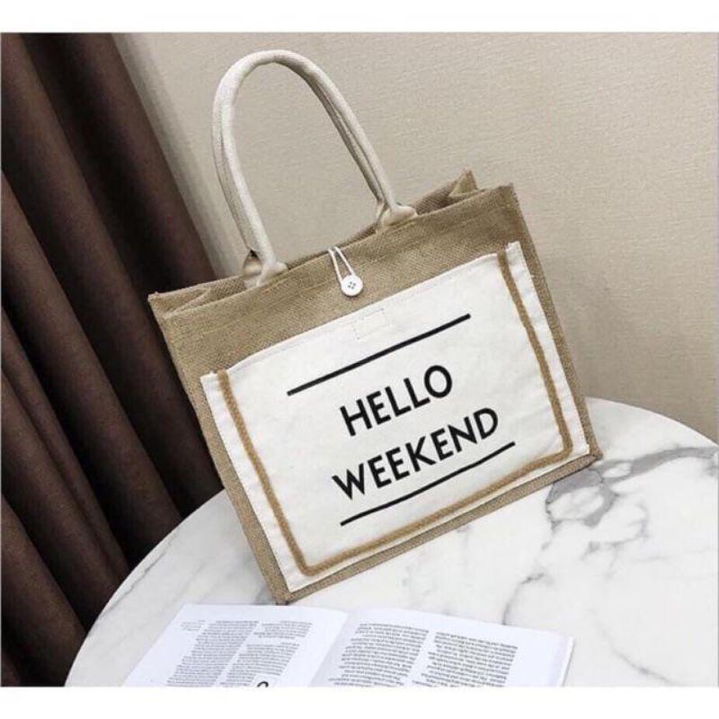 Túi cói Hello Weekend Siêu Đẹp Hàng Loại 1