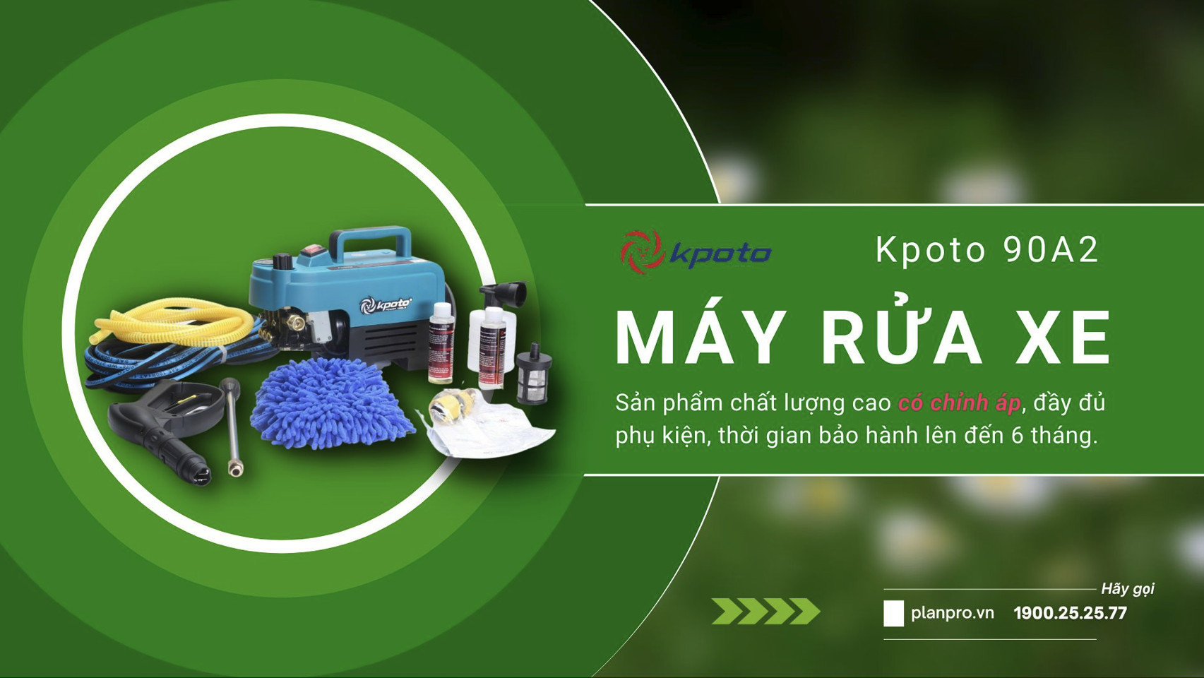 Máy rửa xe Kpoto 90A2 Có Chỉnh Áp, Công Suất 2200W, 100% Ruột Đồng_Chính Hãng