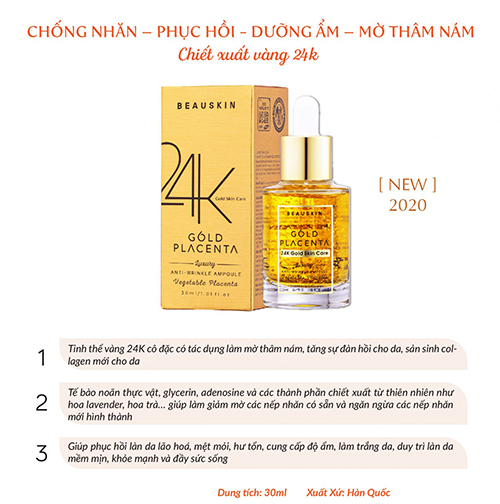 Tinh chất chống nhăn tinh thể vàng 24k Gold Placenta Hàn Quốc 35ml tặng móc khóa