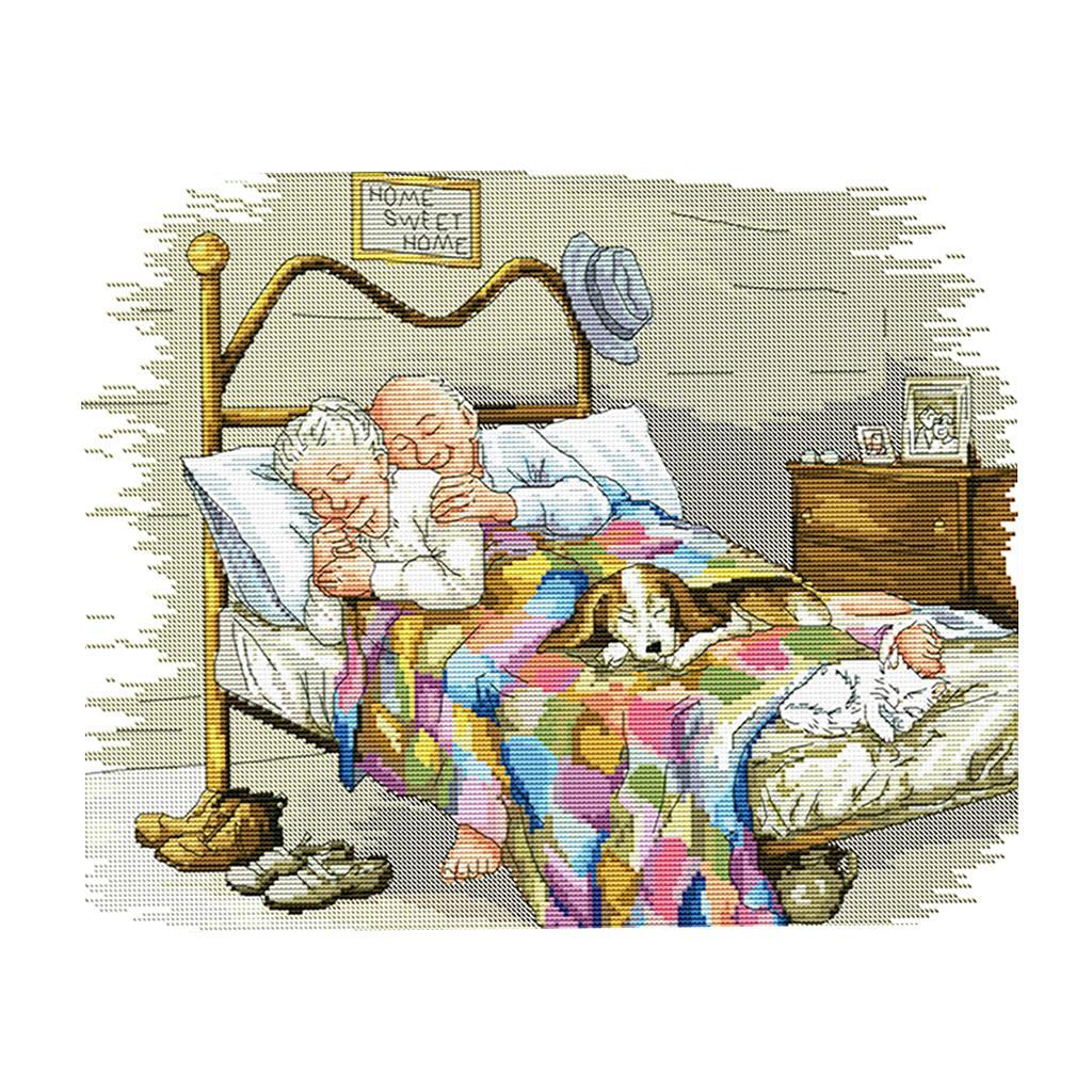 Stamped Cross Stitch Kit Old Married Couple Printed Pattern 14 Count 44x36cm