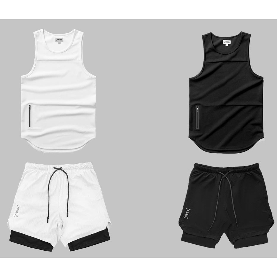 BỘ TẬP GYM NAM TANKTOP KẾT HỢP QUẦN TẬP GYM NAM 2 LỚP VÀ ÁO GYM 3 LỖ NAM - HIỆU ASRV
