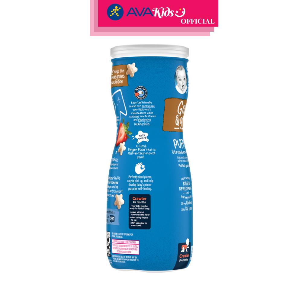 Bánh ăn dặm Gerber Puffs vị dâu, táo lon 42g (từ 8 tháng) - Hàng Chính Hãng