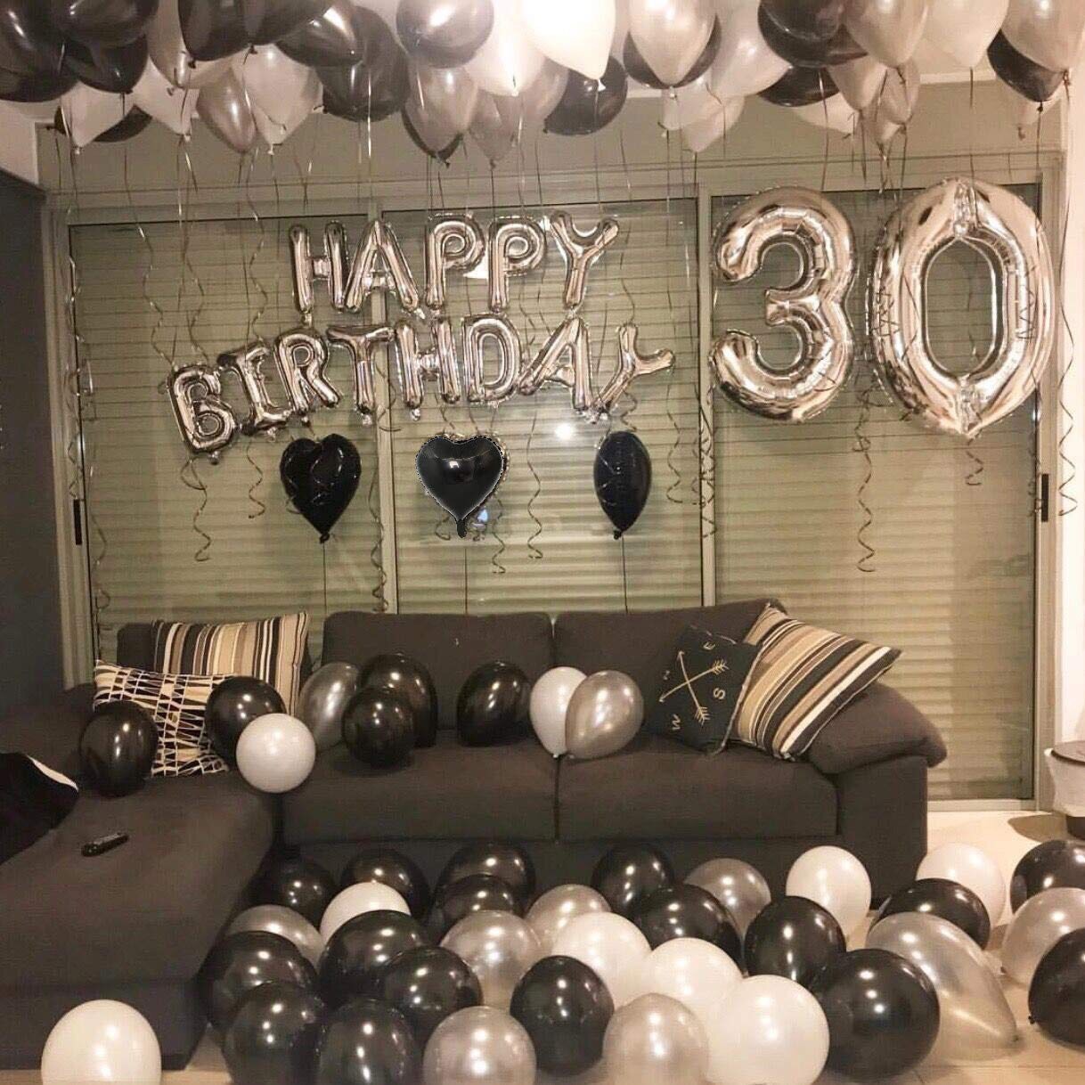 Bộ bong bóng trang trí sinh nhật đen trắng birthday set balloon black and white SNNL46