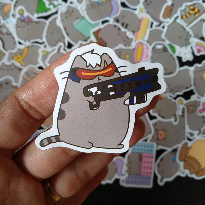 Bộ Sticker dán cao cấp chủ đề MÈO PUSHEEN - Dùng dán Xe, dán mũ bảo hiểm, dán Laptop