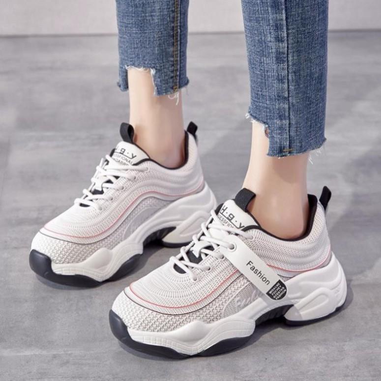 Giày Sneakers Nữ, Giày Thể Thao Nữ Đế Độn 3cm Lượn Sóng Màu Kem Cá Tính Hot Trend Minhtushoes Giày Dép Nữ Cao C