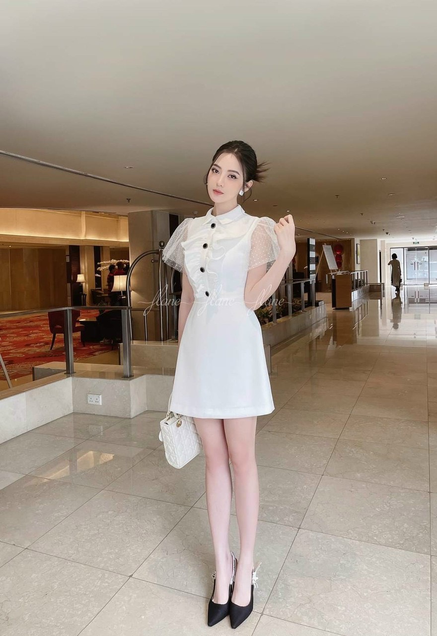 ĐẦM BÈO CỔ ĐÍNH NÚT PHỐI TAY LƯỚI MÈ MÀU Y HÌNH