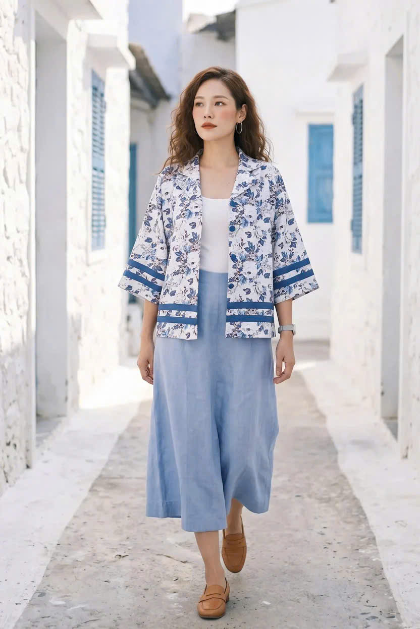 Áo Kiểu Vintage Cổ Ve Linen Hoa Mẫu Đơn Top252 Thời trang Hity