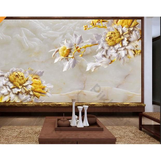Tranh dán tường Hoa mẫu đơn vàng sang trọng giản đơn, tranh dán tường 3d hiện đại MS633424