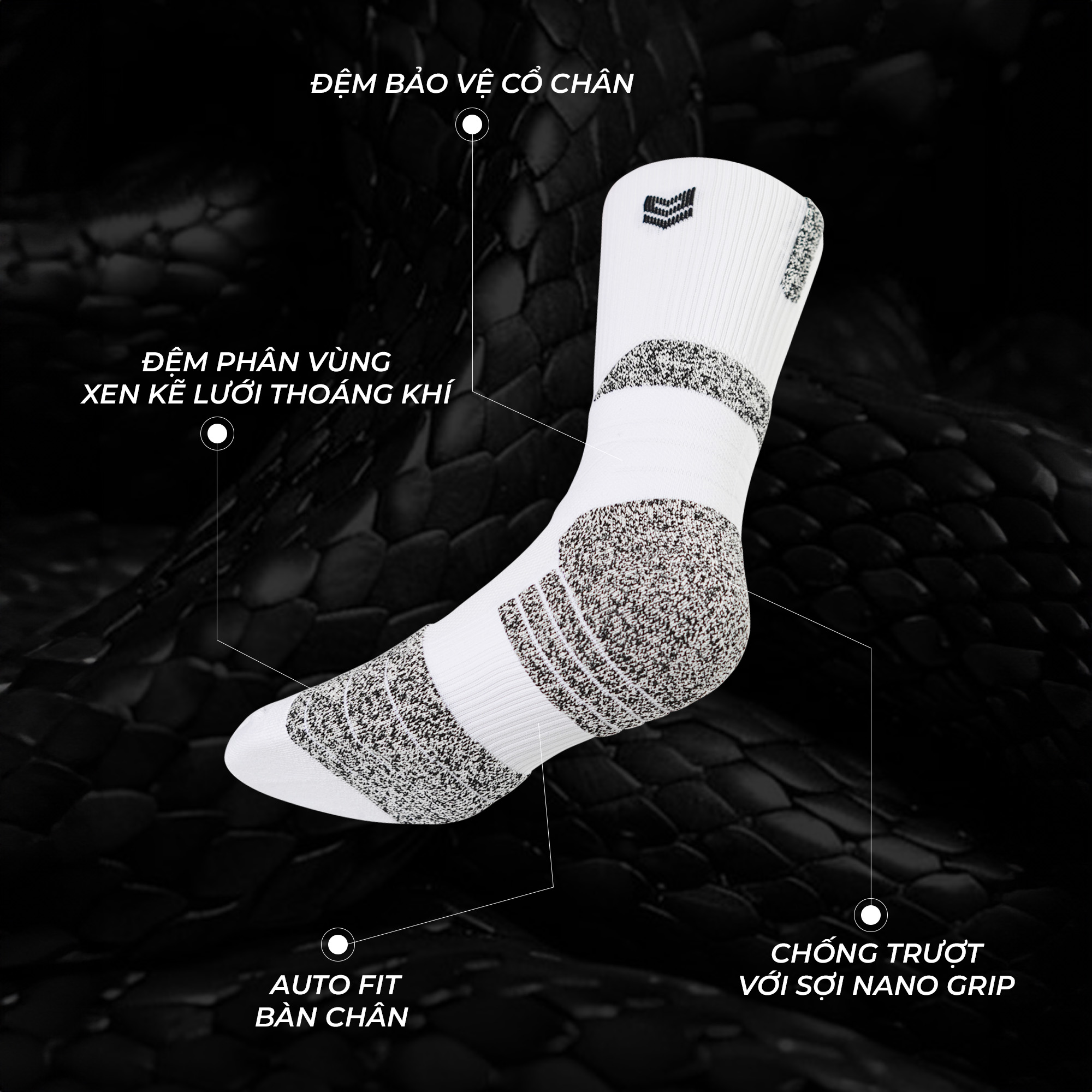 Tất thể thao Redikick Power Grip chống trượt thoáng khí có đệm chuyên dụng cho bóng rổ bóng đá bóng chuyền chuyên nghiệp