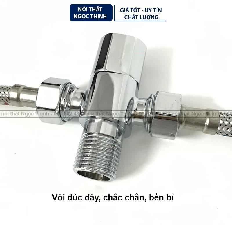 Van T khóa và chia nước SVT-03 2 nhánh cấp ra chất liệu đồng thau chrome bóng dòng cao cấp
