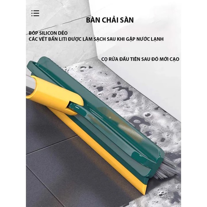 Chổi Cọ Sàn Nhà Tắm 2In1, Cây Chà Sàn Nhà Vệ Sinh Hai Đầu Gạt Nước Và Đầu Chổi Xoay 120 Độ