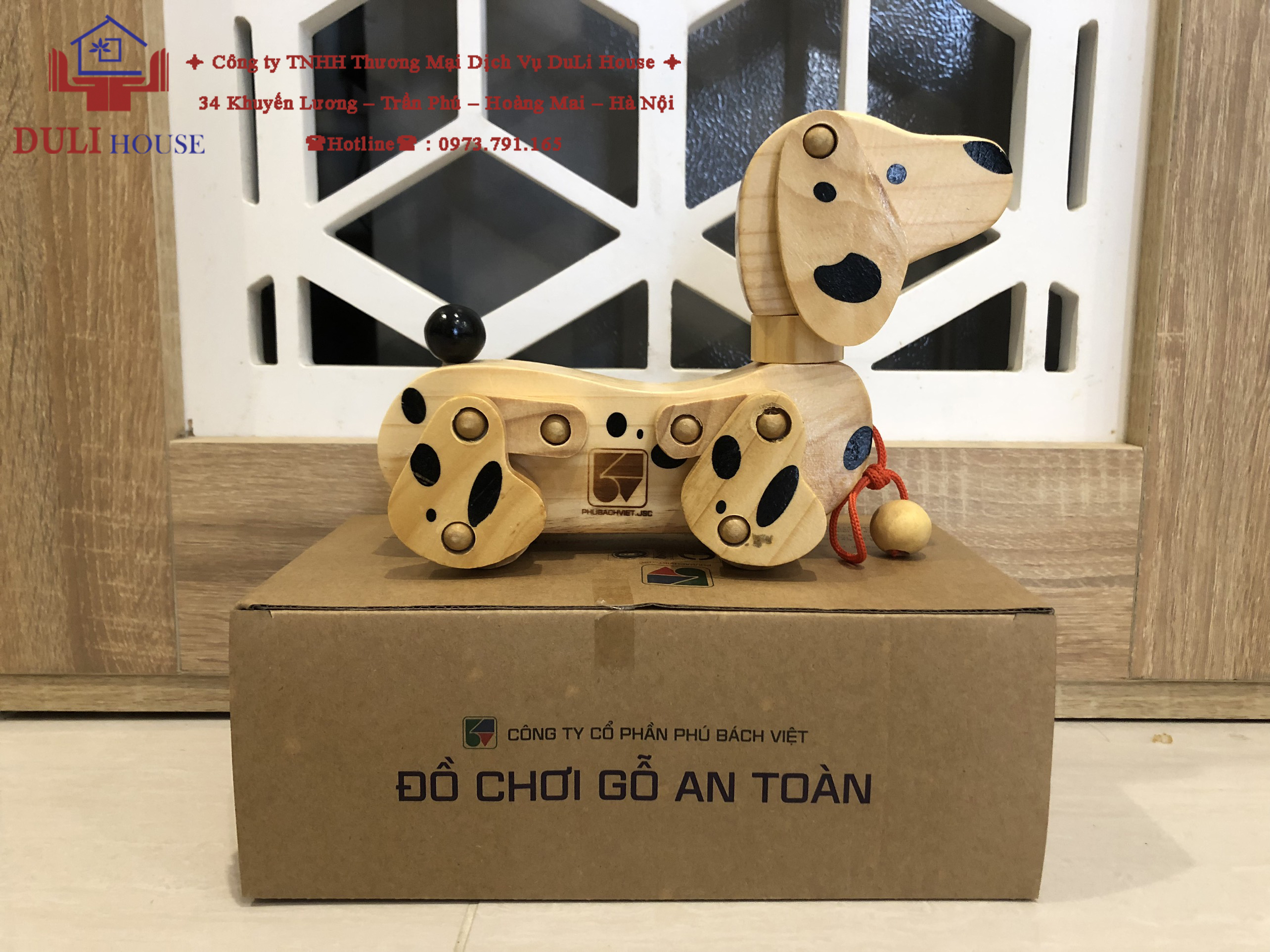 Đồ Chơi Gỗ Cao Cấp Chú Chó Lắc Tai - Gồm 4 Bánh Xe Kèm Theo Dây Kéo Dễ Di Chuyển - Đồ Chơi Gỗ Dương Linh Store - Hàng Chính Hãng