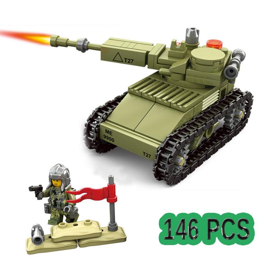 Mô hình đồ chơi lắp ráp xe tăng và lính đánh bộ 146 mảnh ghép (Xanh rêu)