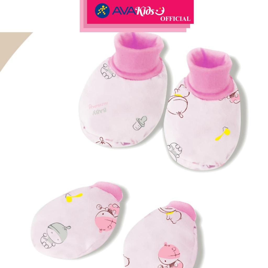 Bộ bao tay, bao chân phối bo in họa tiết Babymommy - Màu ngẫu nhiên (0 - 3 tháng)
