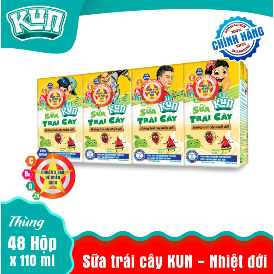 Thùng 48 hộp Sữa trái cây nhiệt đới KUN 110ml/hộp