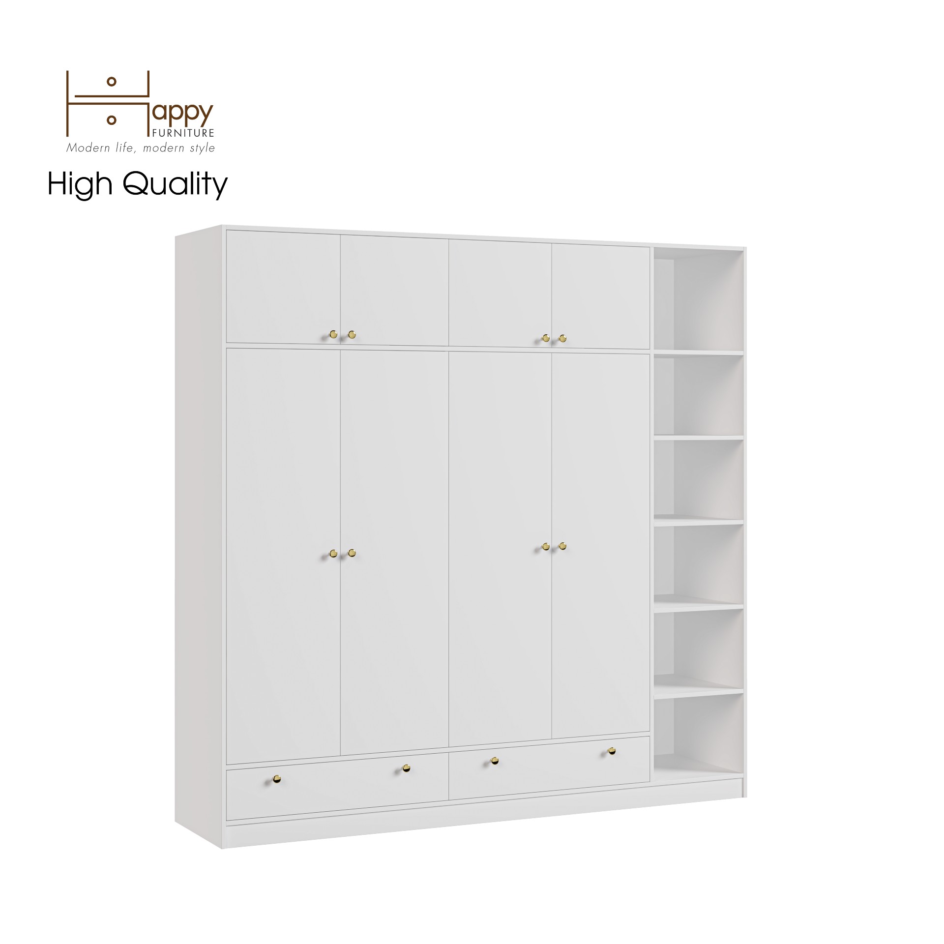 [Happy Home Furniture] ELEGANT, Tủ quần áo 4 cửa mở 2m2x2m2 , 220cm x 54cm x 220cm ( DxRxC), TCM_045