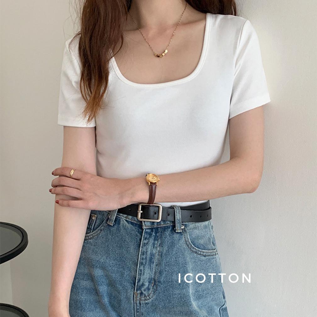 Áo cổ vuông nữ ️ICOTTON️ áo cổ viền phom ôm 100% cotton kiểu dáng trẻ trung