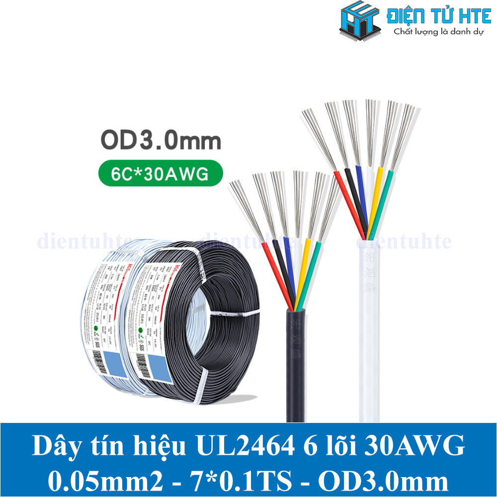 Dây tín hiệu 6 lõi 2464 30AWG 7*0.10TS vỏ PVC 80 độ OD 3.0mm (1 mét)